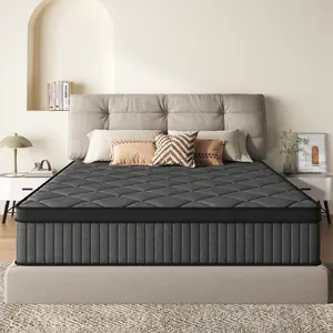 Soges Gel Memory Foam Mattress, 8/10/12 Inches Thickness Medium Firm Mattress with Reinforced Spring for Bedroom, H10A, Modern Design, Black Grey, Twin/Full/Queen/King Size