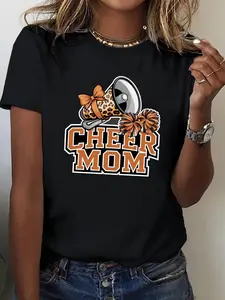 megaphone cheerleading CHEER MOM Cotton women's T-shirt with comfortable fit Casual Collar Top Tshirt