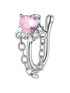 Fake Nose Ring for Women U-shaped Heart Dangle Chain Clip On Faux Nose Piercings, Non Piercing Jewelry  Nose Cuffs Heart Design Chain