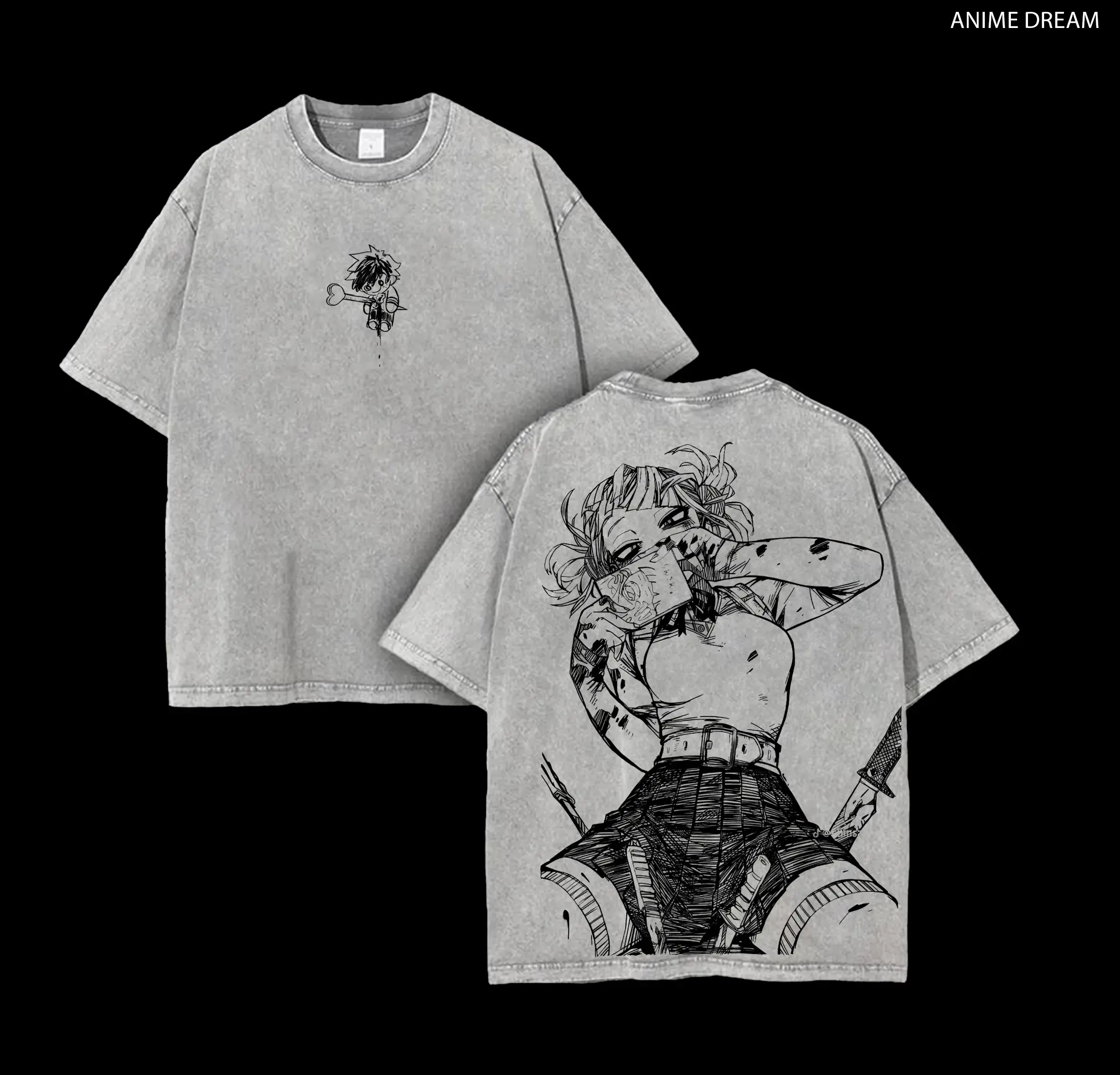Toga Himiko My Hero Academia Shirt Vintage Washed Heavyweight Oversized Graphic Tee Unisex Anime Streetwear Double Printed Manga T-Shirt Y2K Aesthetic MHA Merch Villain Waifu Top Men Women Gym Coverup Harajuku Apparel Edgy Otaku Gifts Loungewear Trendy