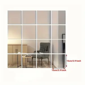 16pcs Acrylic Mirror Wall Stickers 5.9X5.9In Flexible Safety Mirror Acrylic Mirror Tiles For Home Wall Decoration Removable Mirror Wall Stickers Square Mirror Silver Mirror Panel Wall Decoration