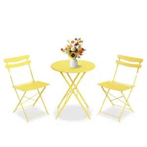 GAOMON 3 Piece Patio Bistro Set, Folding Patio Bistro Table and Chairs Set of 2, Outdoor Patio Furniture Set, Metal Structure, No Assembly Need, for Balcony Yard Garden, Yellow