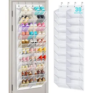 30 Pairs Over the Door Shoe Organizer Breathable Mesh Hanging Shoe Rack for Closet Storage with Wide Deep Pockets 10 Tier Shoes Holder Fit All Family's Sneakers Boots Heels (White, 71")