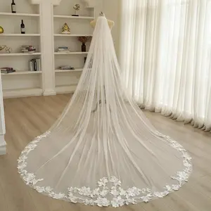 Floral Lace Cathedral Wedding Veil: Soft Tulle Bridal Veil