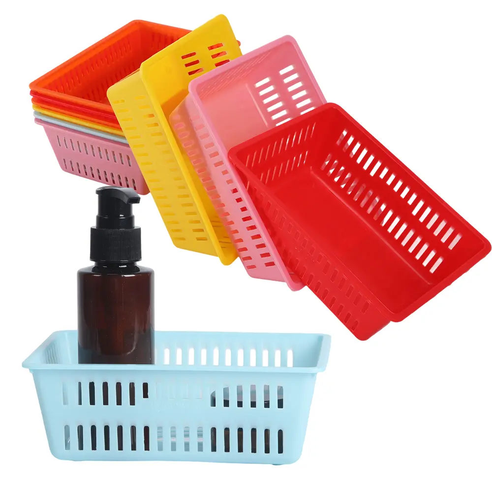 10pcs/set Colored Plastic Office Desktop Storage Baskets, Versatile Rectangular Storage Basket for Desktop, Ideal for Stationery, Snacks And Jewelry, ﻿ gift women room decorations