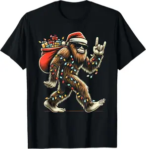 Santa Bigfoot Lights Funny Sasquatch Believe T-Shirt Casual Shortsleeve Sweatshirt, Hoodie, Comfort Colors