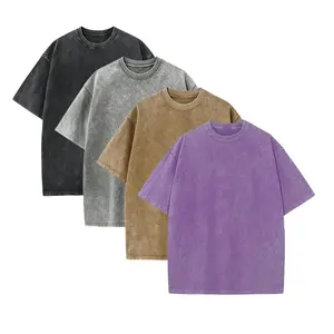 4-Pack Heavyweight Vintage Acid Wash Tees, Loose Baggy Oversized Unisex Gym Casual Shirts