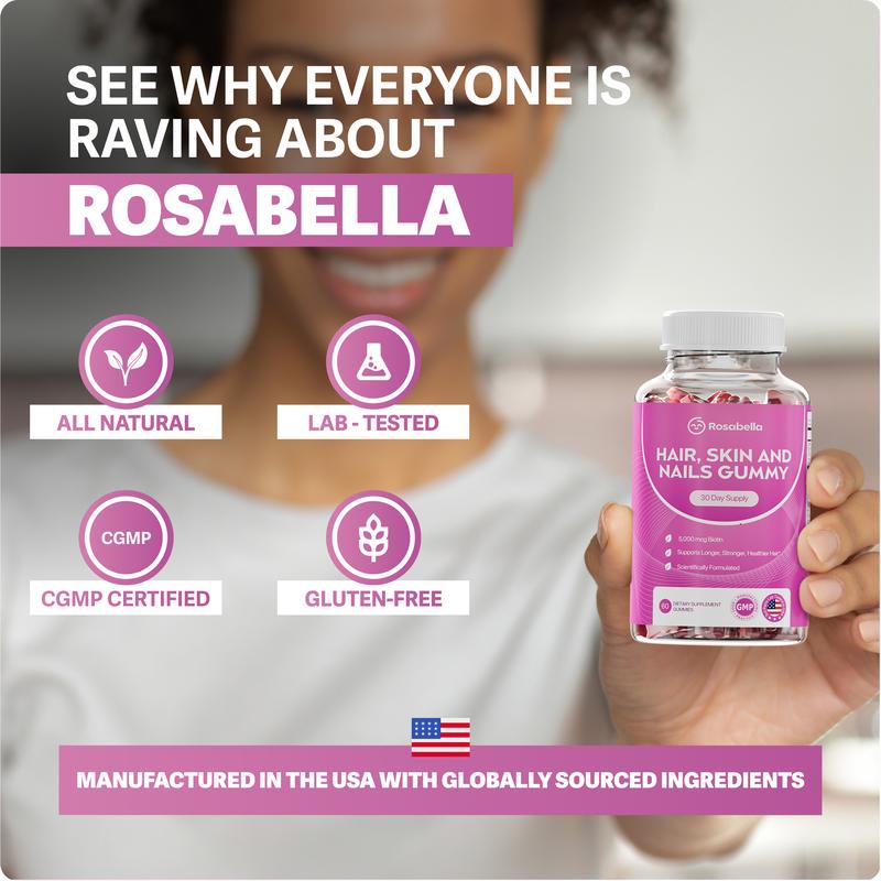 Rosabella Biotin Gummies (5000mg) for Hair, Skin & Nails Growth