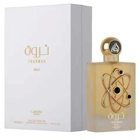 Lattafa Perfumes Tharwah Gold for Unisex Eau de Parfum Spray, 3.4 Ounce