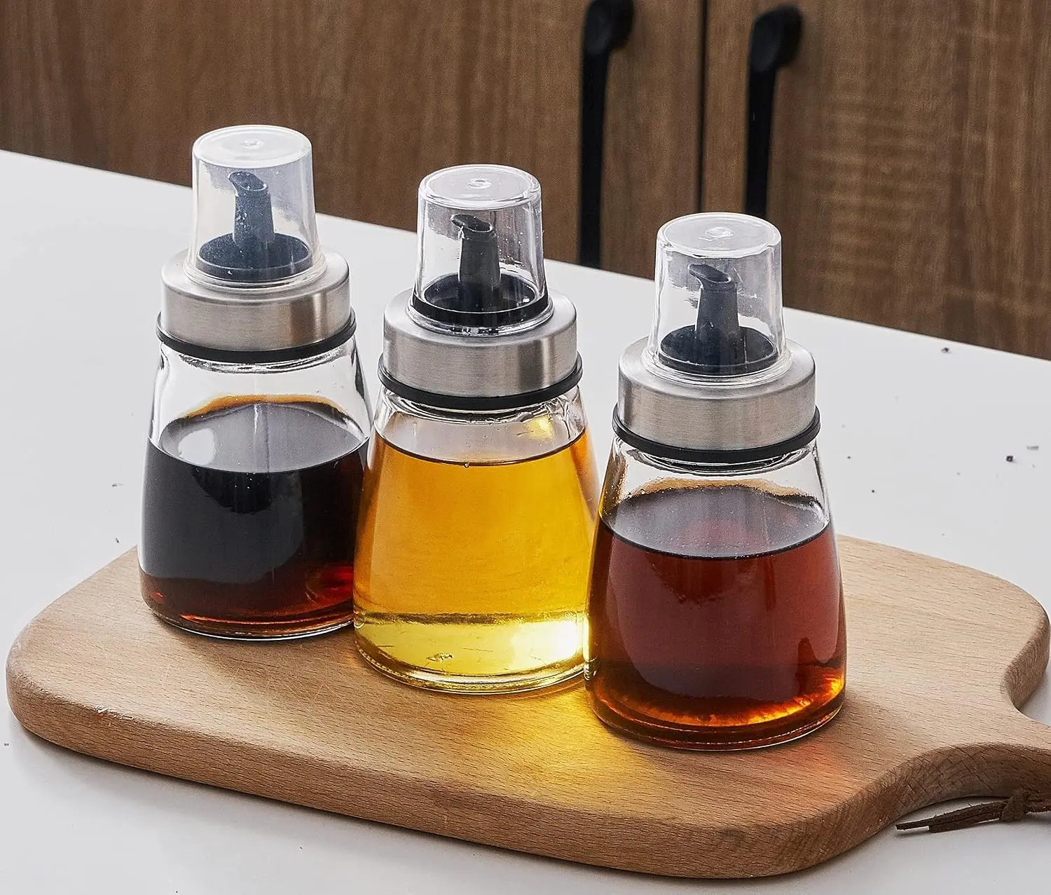 [3 Pack 180ml/6 oz Airtight Olive Oil Dispenser Bottle,Oil and Vinegar Cruet Set for Kitchen and BBQ, Oil Decanter for Cooking Wine/Soy Sauce/Vinegar, Leak-Proof Spout with Dust Cap