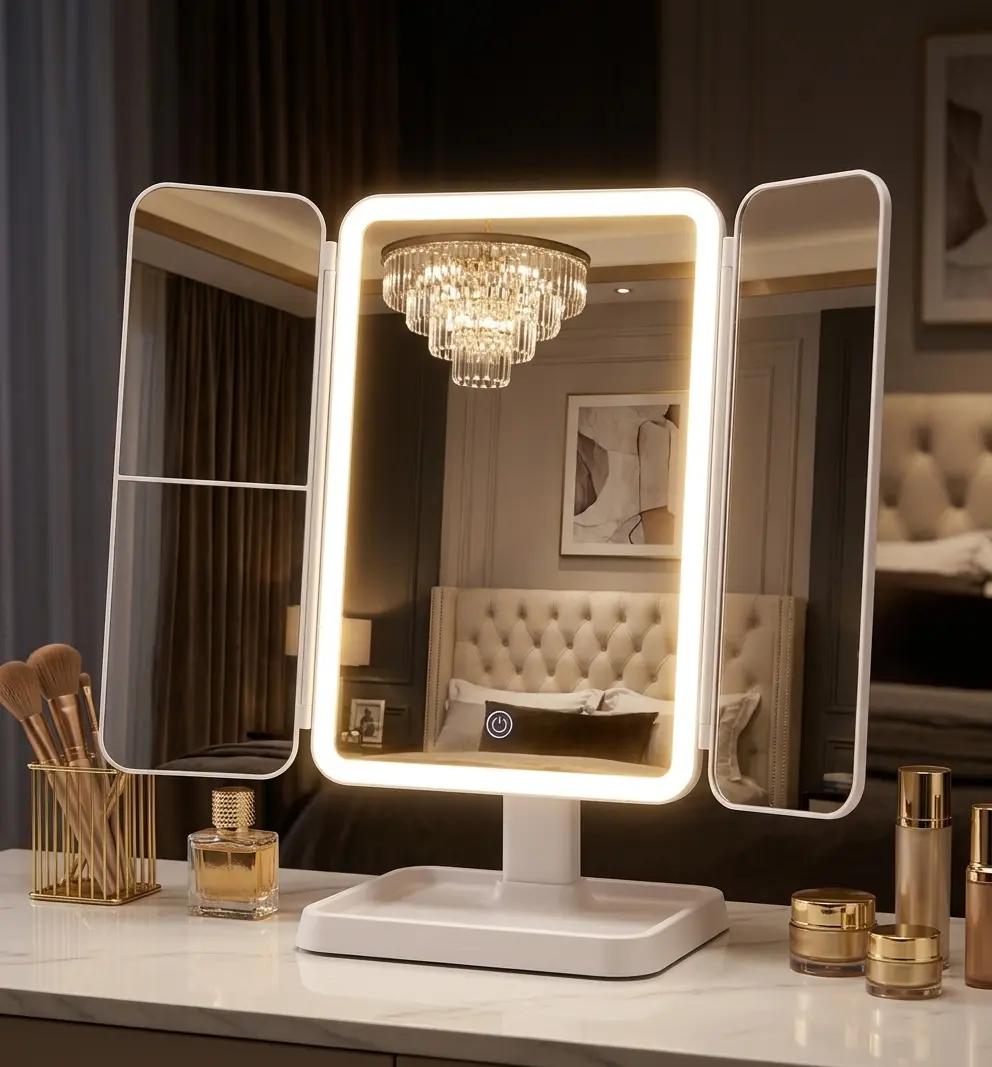 Belle Miroir LED   with Lights, Trifold Vanity , Beauty Must-Have   with 2X 3X 10X Magnification,  Control, Perfect Gift for Her, Dorm &  Essentials, Gifts for Women   Rechargeable Dimmable Touch makeup travel mirror
