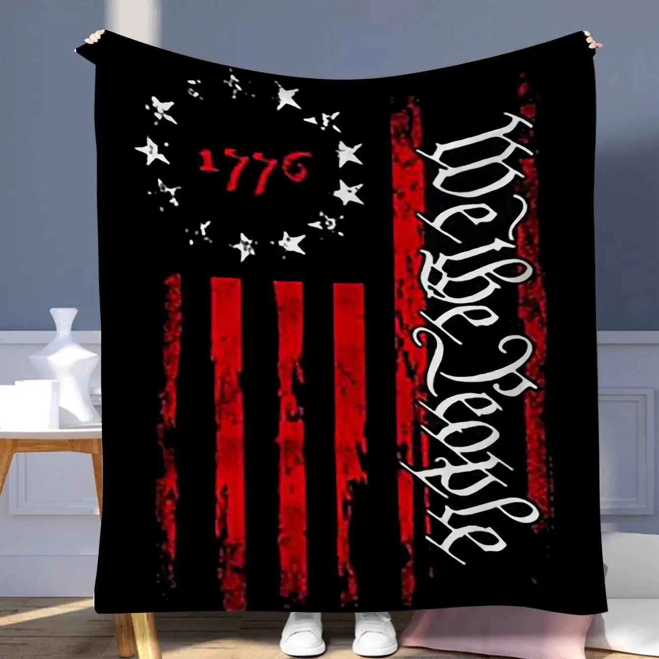 Flag & Letter Print Blanket, 1 Count Soft Warm Throw, Air-conditioned Room Blanket, Warm Nap Blanket for Home & Office & Travel