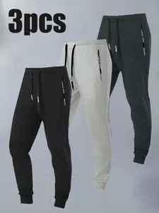 3 Pack Men's Jogger Pants, Casual Sport Trousers with Zipper Pockets, Comfortable and Stylish Athletic Wear for Daily Use