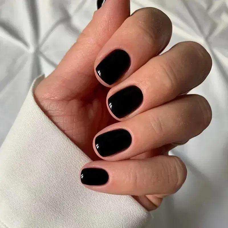 24Pcs Artificial Short Fake Nails Paste Nails 2025 Solid Color Simple Press on Nail Self-nail Removable False Nails with Glue