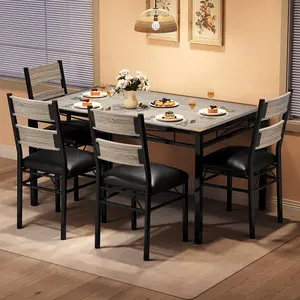 YJ-Garvee Wood Dining Table Set for 4 with Upholstered Chairs, Kitchen Table Chairs Set of 4 with Corner Protector, Dining Room Table Set for 4, for Kitchen, Apartment, Retro Gray