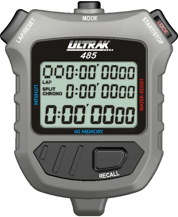 Ultrak 485 - 60 Lap Dual Split Memory Stopwatch Timer with Three Line Display