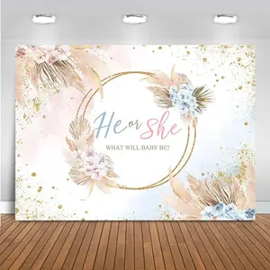 Boho Gender Reveal Backdrop He or She Gender Reveal Decorations Boy or Girl  Born  Shower Decorations Party Supplies Photo Booth Props(7x5ft)
