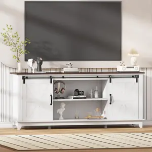 Modern TV Stand for TVs Up to 75'', Wooden Entertainment Center with Sliding Barn Doors, Media TV Console Table with Adjustable Shelf for Living Room