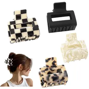 A Set of 4 Pcs Checkered Tortoise Hair Clips for Women,2" Small Acetate Claw Barrettes for Thick & Thin Hair,Ideal for  for Casual Looks And Vacation Outfits,DIY Hand Tools Kits