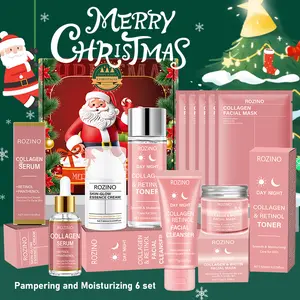 ROZINO Christmas Facial Collagen 7-Piece Skincare Set with Collagen Serum Retinol Biotin Masks Toner & Cleanser for Pampering Moisturizing Moisture Daily Moisturize Moisturizer Hydrate Hydrating Moisture Moisturizer Hydrate Hydrating