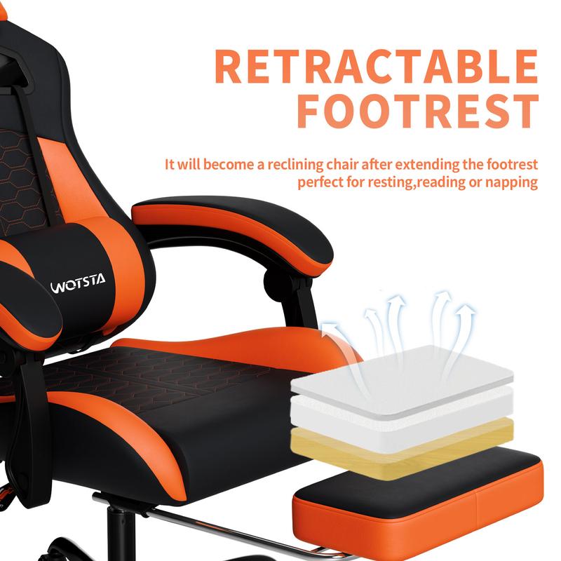 WOTSTA Gaming Chair, Men's Home Use Adjustable Height Office Chair with Armrests, Equipped with Memory Foam Lumbar Pillow, Modern Ergonomic Gaming Chair Recliner