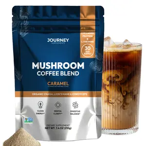 Mushroom Coffee with Collagen - Caramel Blend – Adaptogenic Instant Coffee for Energy, Focus, & Mental Clarity – Enhanced with Lion’s Mane, Chaga, Cordyceps & L-Theanine (30 Servings)