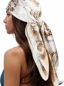 Head Scarf for Women Like Silk Scarf Hair Scarf Printed Square Scarf Bandanas for Women 35 Inches