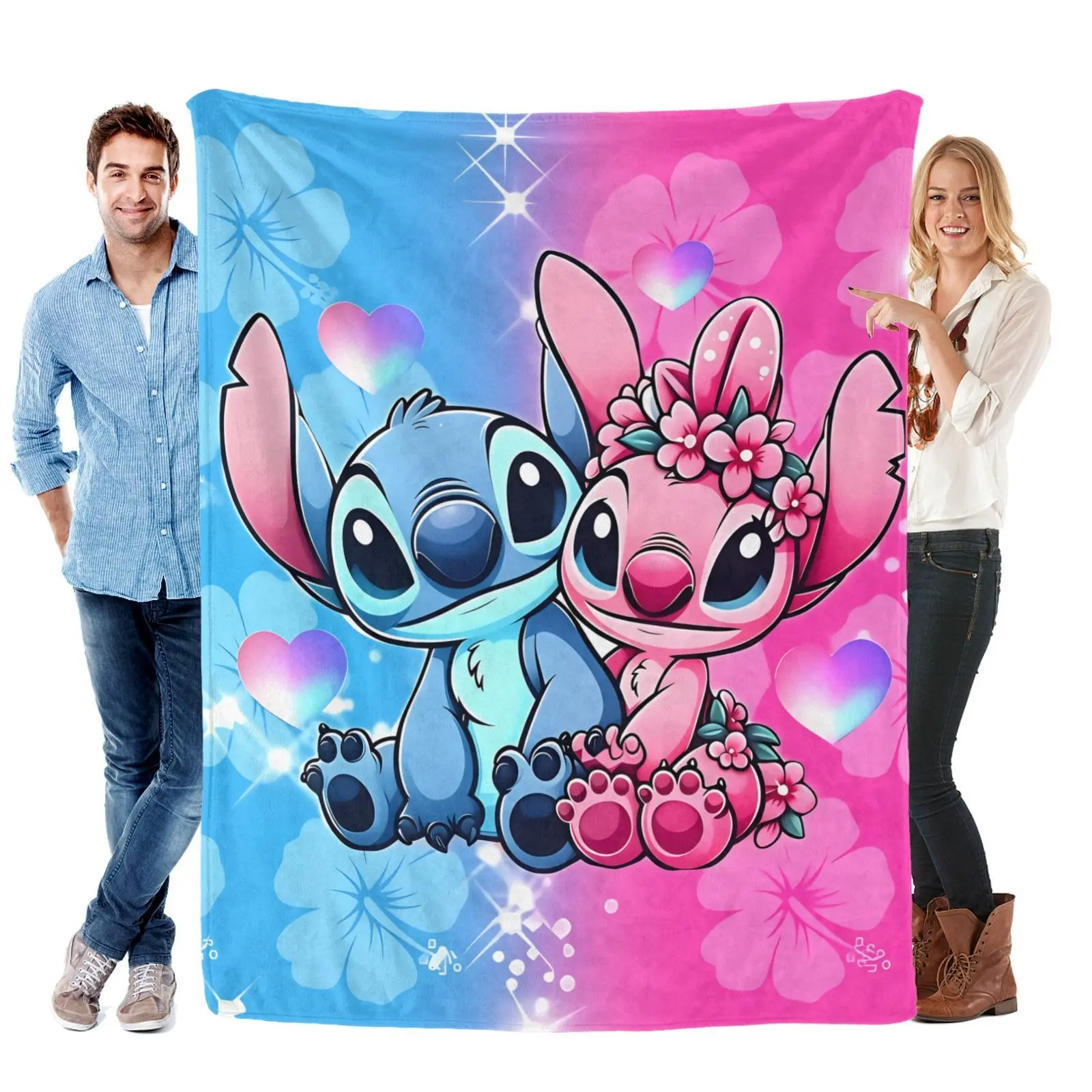 Disney Stitch & Angel Flannel BlanketCute Soft Comfortable Blanket for Sofa, Bed, Office and Outdoors