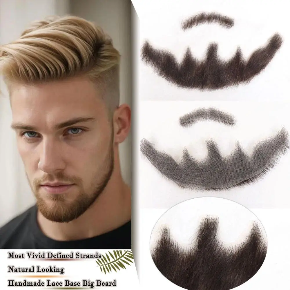 Suave Gentleman Refined Taste 100% Human Hair Handmade Lace base Beard Mustache For European White Men Daily Natural Looking Undetachable