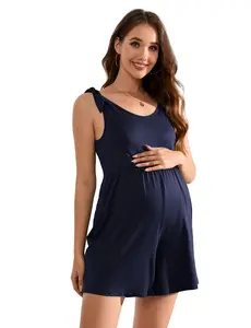YESFASHION Women's Maternity Sleeveless Rompers Summer Casual Scoop Neck Tank Jumpsuits Shorts Overall with Pockets