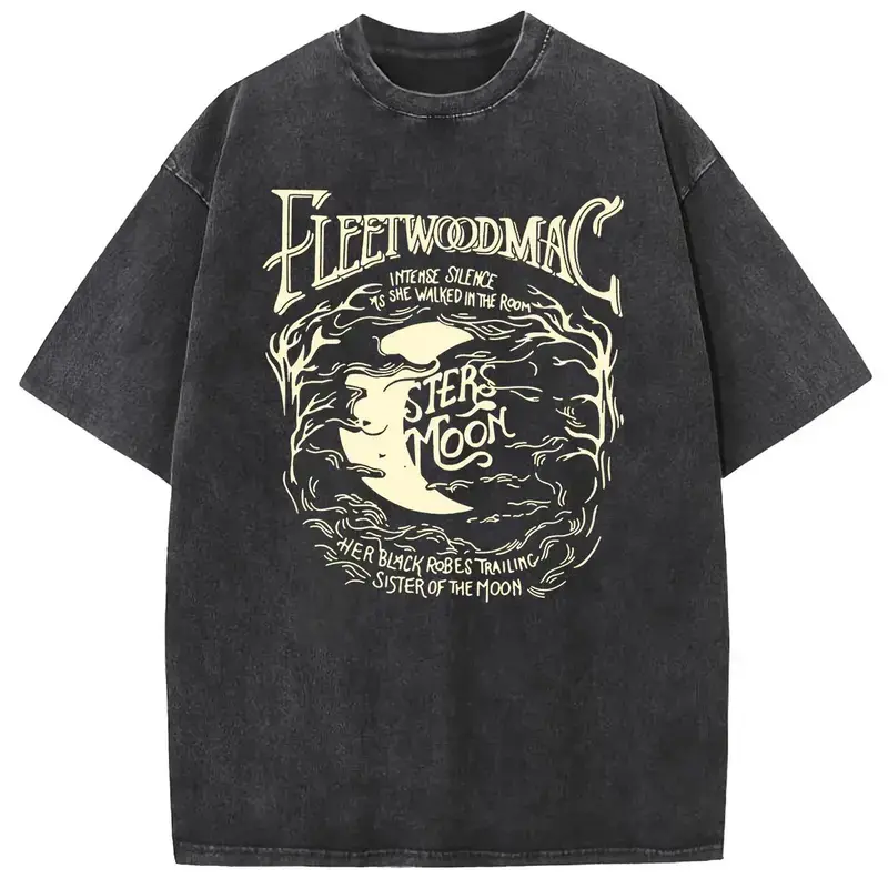 Men's 180g 100% Cotton Holafish Acid Wash Vintage Crew Neck Short Sleeve Graphic Print T-Shirt - Heavyweight Unisex Cut Casual Streetwear Top, Shortsleeve, Retro Look, Menswear, Round Neck, Vintage Retro, Streetwear Look, Moon Print