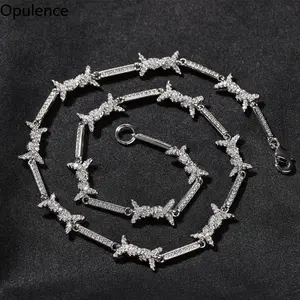 Gold Vacuum Plated Copper with 5A+ Sri Lanka Zircon Barbed Wire Thorn Necklace Miami Italy Mexico & Micro Inspired for Women & Men Luxury Jewelry,Daily Wear,Casual Fashion,Gift Idea,Chicano,Classic,Hip Hop,Simple,Sporty Style