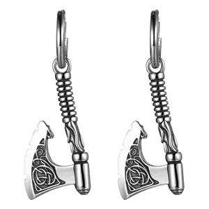OIDEA Viking Axe Drop Earrings Stainless Steel Norse Celtic Knot Amulet Drop Earrings for Men Husband Boyfriend Silver