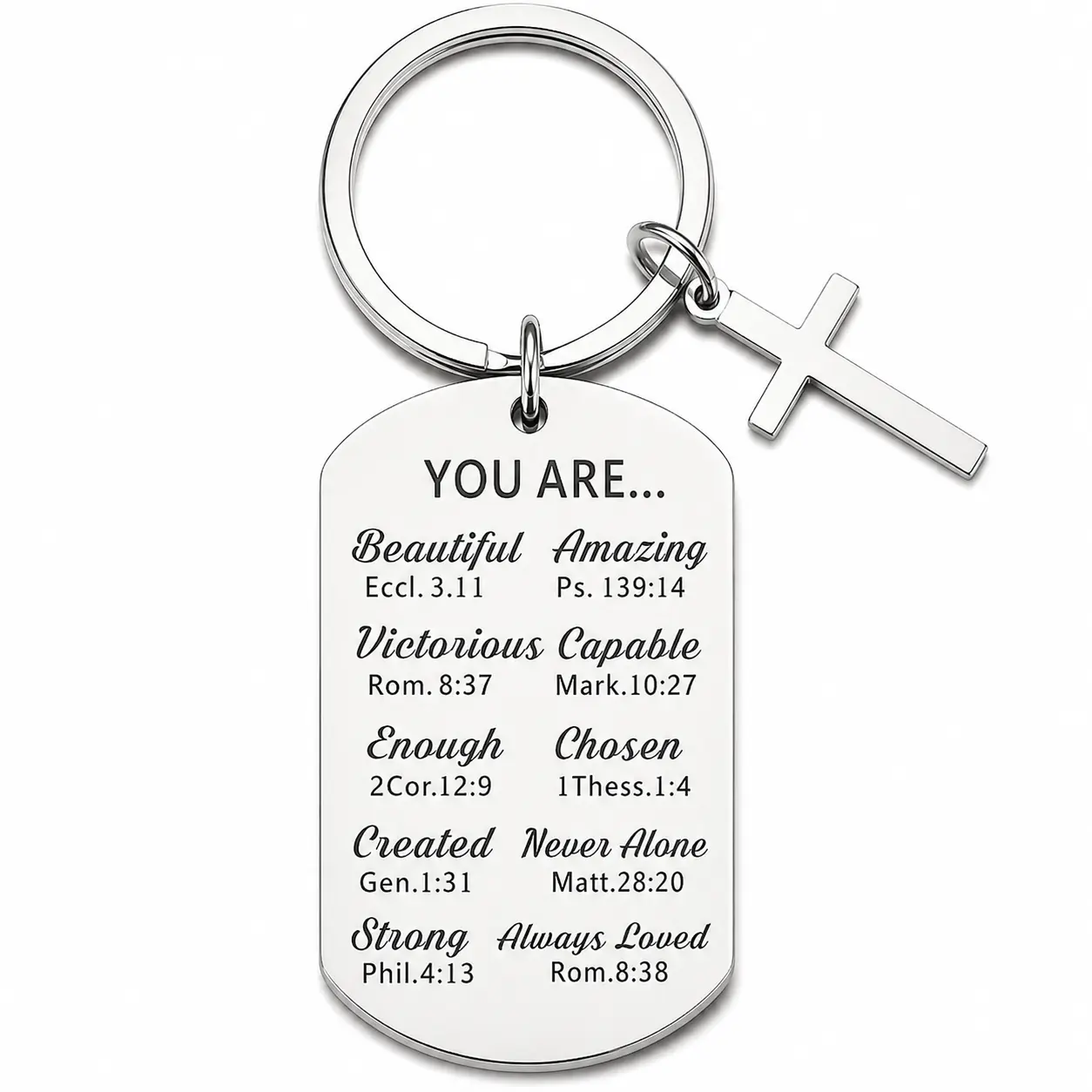 Stainless Steel Personalized Keychain, Cross Decor Metal Keychain with Bible Verse, Inspirational Gift, Graduation Gift, Fashion Accessories for Men