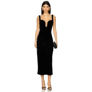 Bardot Brooklyn Velour Midi Dress in Black