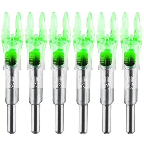 6PCS Archery Lighted Arrow Nocks with .204/.233/.242/.244 Inside Diameter, H-S-GT Bushings, High-Visibility LED, ON/OFF Switch, Included Battery, Bowstring Compatibility, Tracking Arrows, Up to 48 Hours Runtime, Outdoor Night Use