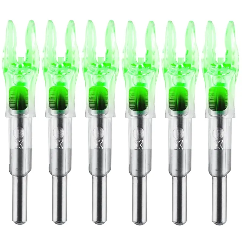 6PCS Archery Lighted Arrow Nocks with .204/.233/.242/.244 Inside Diameter, H-S-GT Bushings, High-Visibility LED, ON/OFF Switch, Included Battery, Bowstring Compatibility, Tracking Arrows, Up to 48 Hours Runtime, Outdoor Night Use