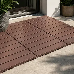 ARCH 22-Piece Brown Polypropylene Interlocking Deck Tiles, DIY Patio Flooring, Easy Install Outdoor Terrace Decking for Balcony, Backyard, Poolside, Garden, Indoor/Outdoor Use, 12x24 Inch Snap-Together Floor Tiles, 22 Pack, Brown Color Options
