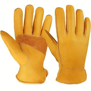 1 Pair Of Flexible Grip Gloves Stretchable Wrist Tough Gloves: Men Women Gloves for Outdoor Leather Work Gloves Reinforced Durable Gardening Gloves,Cowhide Work Gloves,Puncture & Cut Resistant