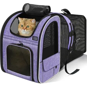 Backpack Carrier Expandable, Pet Backpack for Cats & Small Dogs Up to 11lbs, with 4-Side Breathable Mesh, Multi-Entry & Lockable Zippers for Travel, Hiking, Camping - Hands Free,