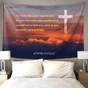 Christian Tapestry,Cross Prayer Tapestry with Mountain for Bedroom Aesthetic,Small Tapestry Serenity Prayer Wall Decor Jeremiah 29:11 for Wall Hanging Room Decor Living Room 60×40 in