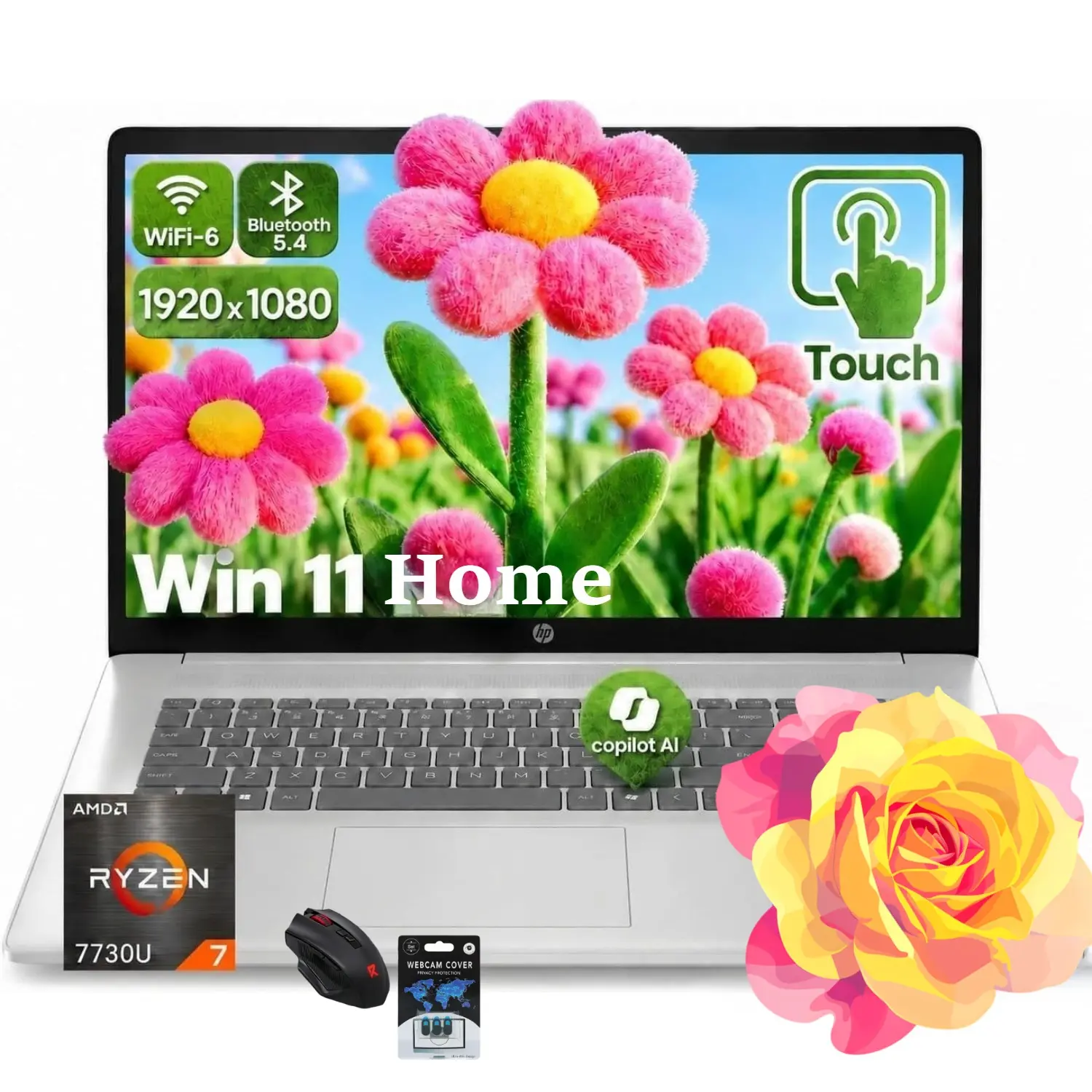HP 15.6" FHD Touchscreen Pre-Built Laptop - AMD Ryzen 7 7730U, Up to 32GB RAM, 1TB SSD, Copilot AI Key, WiFi 6, Fast Charge, Windows 11 Home, Portable for Business & Study, Bundled Accessories, Pre-Built Laptops