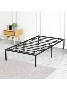 Black-6-inch double bed Sturdy Black Twin Metal Platform Bed Frame With 13-Inch Under-Bed Storage, Noise-Free Assembly, Non-Slip Mattress Clip, And Enhanced Load-Bearing Capacity For Ultimate Comfort