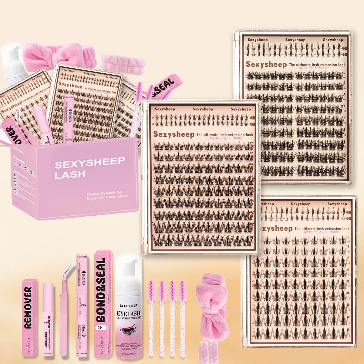 Mixed Style False Eyelash Kit, Manga Look Lash Extension with Glue, Remover, Mascara, Tweezers, Brushes, Headband, Wristbands, Christmas Gift, Eyelash Set