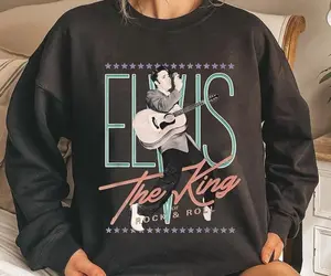 Retro King Of Rock Sweatshirt, Elvis T-Shirts, Family Holiday Party Tees, Friends Funny Gift For Fan, Gift For Men Woman Casual Wear