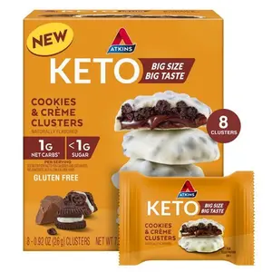 Atkins Keto Cookies & Crème Clusters, Gluten Free, High Fiber, Low Carb, Keto Friendly, 8 Count