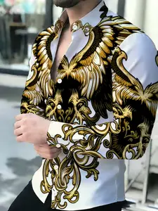 Men's Luxury Style Long Sleeve Collared White & Gold Shirt