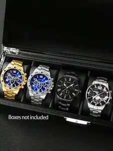 4pcs/Set Men's Stainless Steel Quartz Watch Set - Round Dial, Zinc Alloy Case, Electronic Movement, Business Casual Versatile Men's Watch Set, Modern Fashionable Wristwatch, Holidays