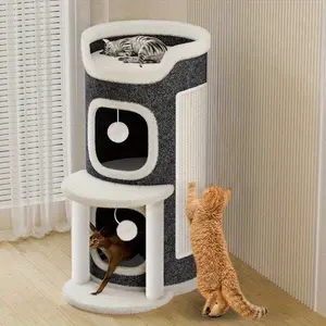 Multi-Layer Cat Tree House, Semi-Enclosed Warm & Durable, Four Seasons Use, Dual-Level Scratching Board, Winter Cat Shelter