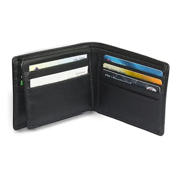 EPSCY Bifold Wallet Set for Men - Leather Stylish Wallet Combo – Cardholder Wallet with Belt, Keychain and a Black Gift Box (Simple, Black)